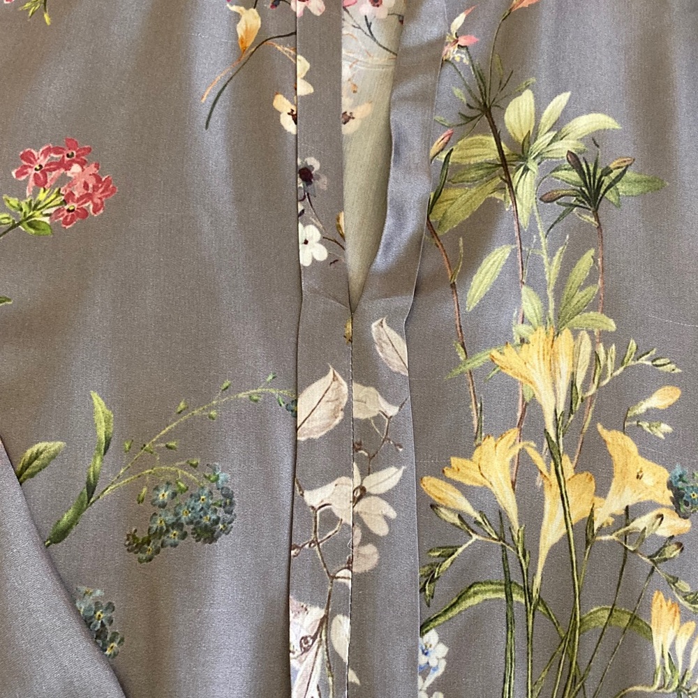 Lola Floral Satin Button-Front Blouse — Gray with Pink, Yellow & Green - Picture 6 of 9